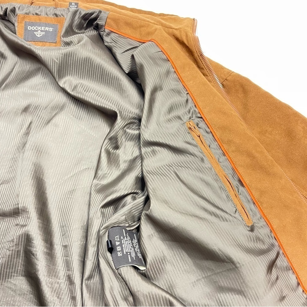 SOLD 🔴 Dockers zip up light jacket cognac tan brown suede like size XL - Picture 7 of 15